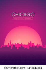 Travel poster vectors illustrations, Futuristic retro skyline Chicago