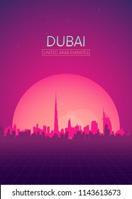 Travel poster vectors illustrations, Futuristic retro skyline Dubai