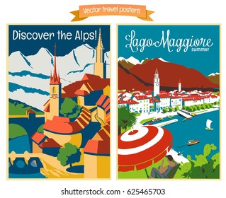 Travel poster vectors illustrations with vintage european holiday destinations 1