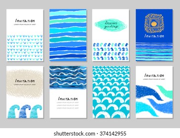Travel Posters set, Summer holidays Cards Design in Abstract, Creative style, Hand Drawn Artistic Textures : Flyers, Banners, Placards, Posters, Greetings, Invitations design.

