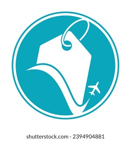 Travel and price tag logo design. Airplane logo with price tag concept.