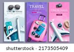 Travel promo vector poster set design. Time to travel text collection with special business trip offer for travelling price discount sale. Vector illustration.
