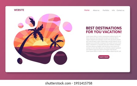 Travel promo website template with text and tourist landmarks illustration for travel and tour promotion. Vector cartoon flat illustration.