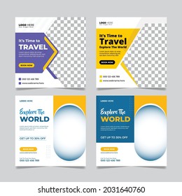 Travel promotion social media post or travelling business instagram square web banner template.