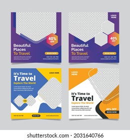 Travel promotion social media post or travelling business instagram square web banner template.