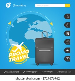 Travel promotion template with mobile phone and website for booking Airplane Tickets Online, Boarding passes, Check departures. The concept of background Banner Promotion. Vector illustration