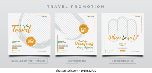 Travel Promotion Templates For Social Media Post Ads With Brushes In The Photo Frame.