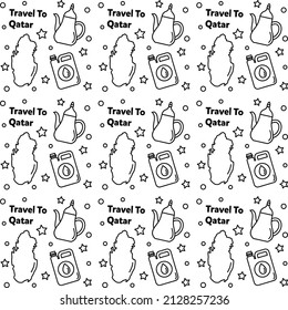 Travel to Qatar doodle seamless pattern vector design. Map, flag, oil, camel are icon identic with Qatar.