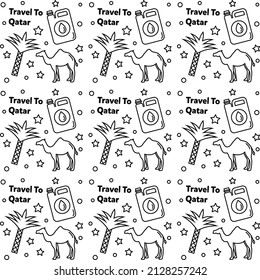 Travel to Qatar doodle seamless pattern vector design. Map, flag, oil, camel are icon identic with Qatar.