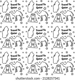 Travel to Qatar doodle seamless pattern vector design. Map, flag, oil, camel are icon identic with Qatar.