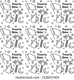 Travel to Qatar doodle seamless pattern vector design. Map, flag, oil, camel are icon identic with Qatar.
