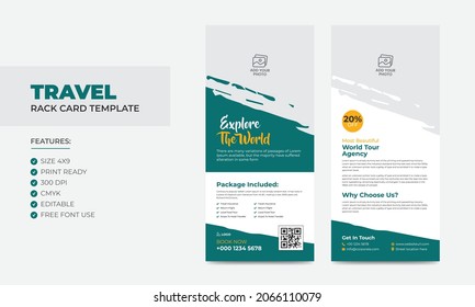 Travel Rack Card or Dl Flyer Template. Double-Sided Tour Poster Leaflet Design Template