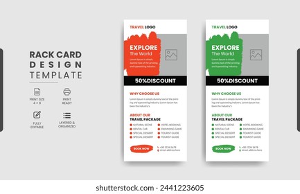 Travel Rack Card or Dl Flyer Template. Double-Sided Tour Poster Leaflet Design Template