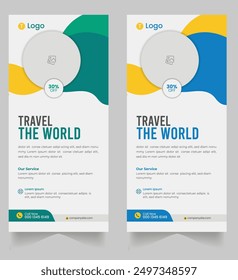 Travel Rack Card or Dl Flyer Template, Travel vacation roll up banner design or pull up banner Design