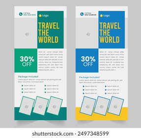 Travel Rack Card or Dl Flyer Template, Travel vacation roll up banner design or pull up banner Design