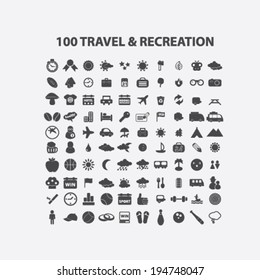 travel, recreation, vacation, summer tour icons set, vector