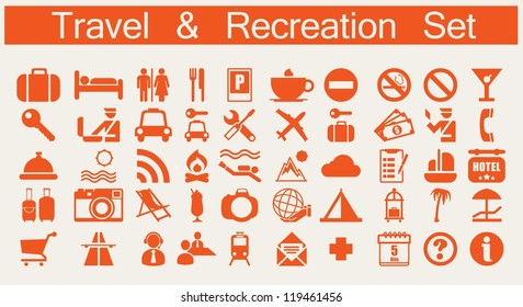 travel and recreation web icons, vector set,