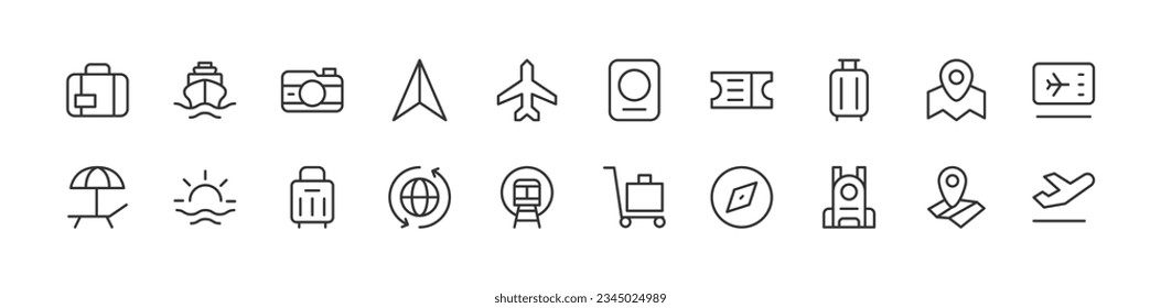 travel related line icons. Vector linear object set. 48x48 Pixel Perfect with editable stroke