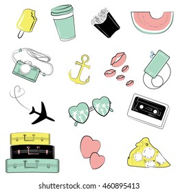 Travel related object in doodle style, Travel vector icon
