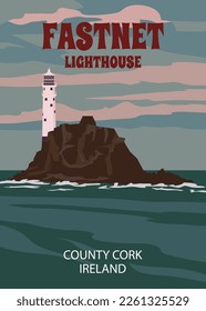 Afiche retro de viajes Fastnet Lighthouse Cape Clear West Cork Irlanda