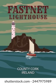 Travel retro poster Fastnet Lighthouse Cape Clear West Cork Ireland