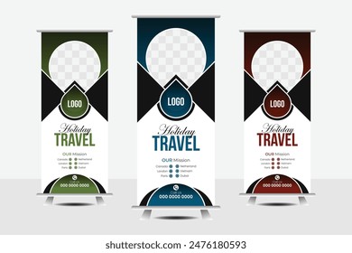 Travel Roll Up Banner Design, Travel Agency Services Roll up design template.
