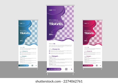 travel roll up banner design roll up template design holiday tour summer vacation tourism  layout design travel  idea creative clean stylish gradient color bundle unique design roll up banner      