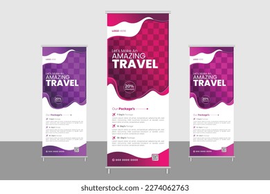 travel roll up banner design roll up template design holiday tour summer vacation tourism  layout design travel  idea creative clean stylish gradient color bundle unique design roll up banner      