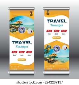 Travel Roll up banner flyer brochure poster yellow background design 