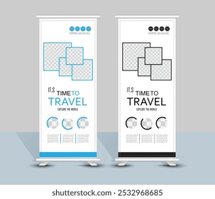 Travel roll up- banner template design  for presentation and travel agency