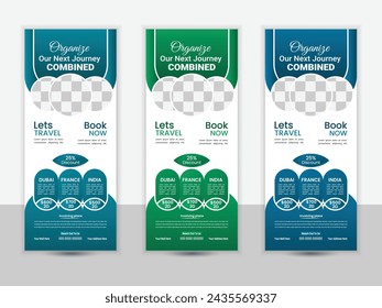 Travel roll-up banner design, pull-up banner design, vector graphic design