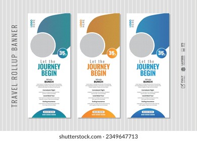 travel rollup banner or tourism dl flyer vector design with different color variation