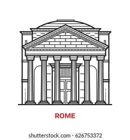 Travel Rome landmark icon. Parthenon is one of the famous architectural tourist attractions in capital of Italy. Thin line ancient column temple vector illustration in outline design.