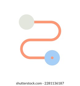 Travel route flat color ui icon. Distance between two points. GPS navigation. Geo coordinates. Simple filled element for mobile app. Colorful solid pictogram. Vector isolated RGB illustration