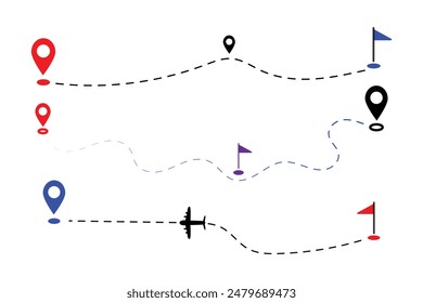 Travel route icon . Airplane routes. Travel vector icon. Travel from start point and dotted line tracing. Eps 10.