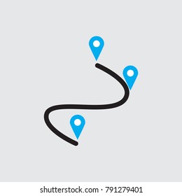 a travel route icon on the map or maps or gps