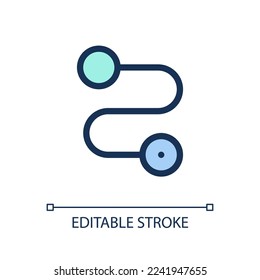 Icono de Ui RGB de color perfecto para píxel de ruta de viaje. Distancia entre dos puntos. Elemento de línea simple rellenado. GUI, diseño UX para aplicación móvil. Pictograma aislado del vector. Trazo editable. Tipo de letra arial utilizado