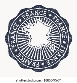 Sello francés. Sello de caucho de viaje con el nombre y mapa del país, ilustración vectorial. Puede utilizarse como insignia, logotipo, etiqueta, pegatina o insignia de Francia.