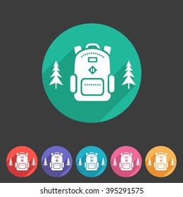 Travel rucksack, backpack icon flat web sign symbol logo label