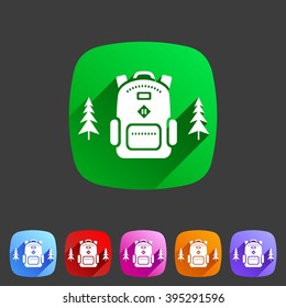 Travel rucksack, backpack icon flat web sign symbol logo label