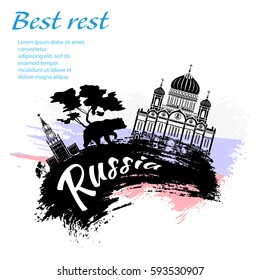 Travel to Russia grunge style design for your business easily editable elements, vector illustration