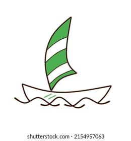 Travel sail boat on vacation with transparent or white background. Graphics vector doodle illustrations