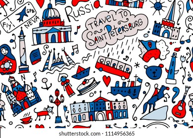 Travel to Saint Petersburg, seamless pattern for your design Travel to Saint Petersburg, seamless pattern for your design