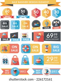 Travel sale banner design flat background set, eps10