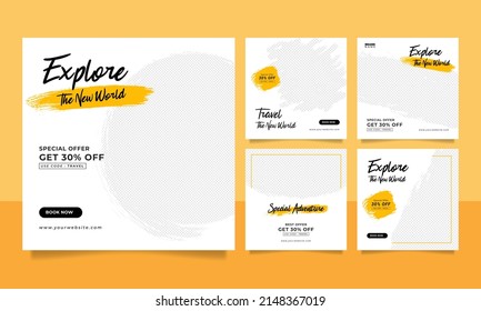 Travel sale banner and social media post template.