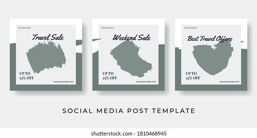 Travel sale social media post collect set. Nature banner design. Vector Illustration photo or text space.