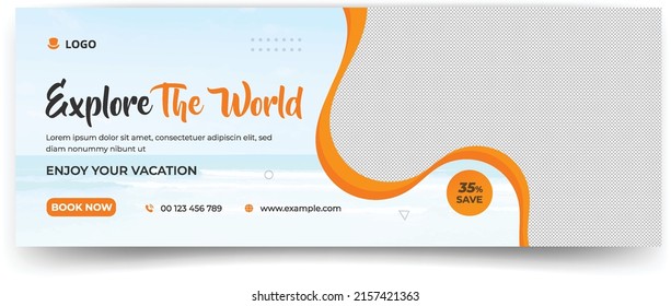  travel sale social media post template. Web banner, flyer or poster for travelling agency business offer promotion. Holiday and tour advertising banner design.