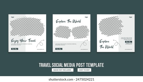 Travel sale social media post template set. Web banner, carousel or poster collection for traveling agency business promotion. Holiday and tour advertisement post-design