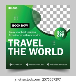 travel sale social media post template. Summer beach holiday, traveling agency business offer promotion. tourism advertisement banner design.