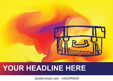 Travel or School Bag Icon. Creative Abstract Art Background with Color Yellow, Red, Violet. Graphic Design Concept, Flat, Line, Element, Vector Illustration EPS 10.